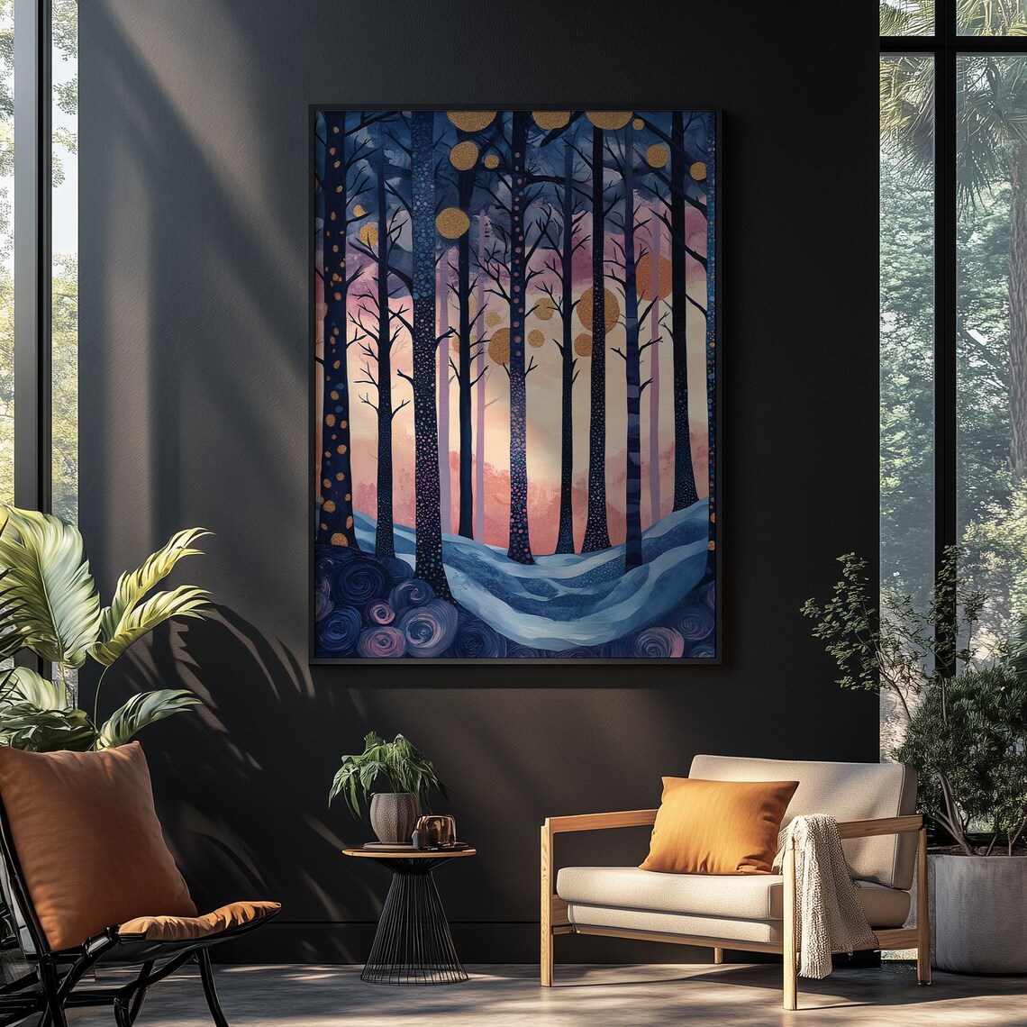 Yayoi Kusama Inspired Moonlit Forest, Japanese Landscape - Image 3