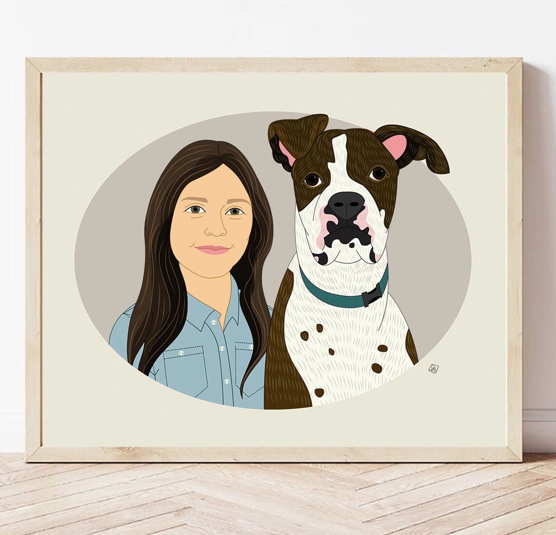 Woman With Purple Hair and Brindle Dog Custom Portrait Poster - Image 2