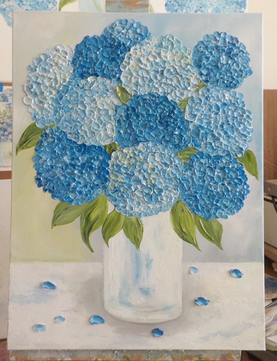 Custom Dark Blue Hydrangea Painting Art Print - Image 4
