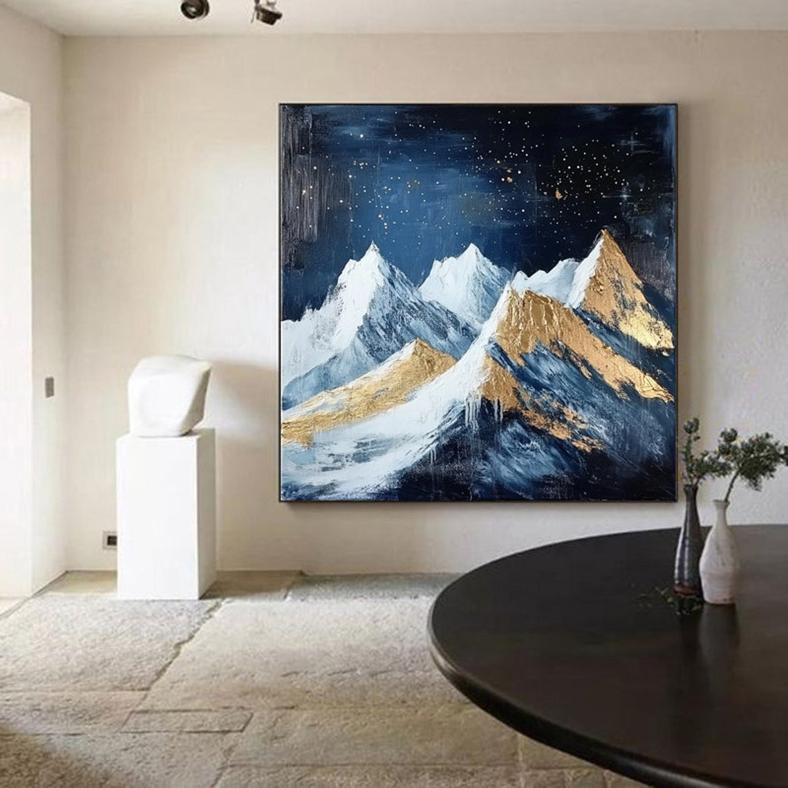 Starry Indigo Night Over Snow Peaks With Gold Touched Ridges Poster - Image 6