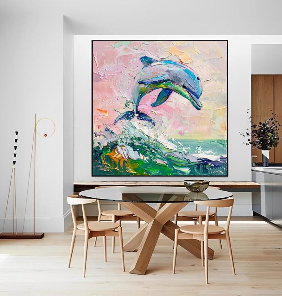 Joyful Leaping Rainbow Dolphin Over Sparkling Green Ocean Wave Poster - Image 6