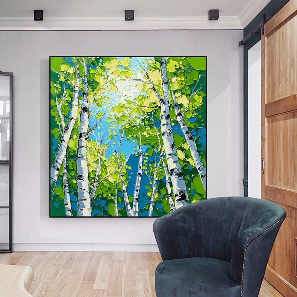 Sunlit Birch Tree Forest With a Green Summer Canopy Artwork Poster - Image 3