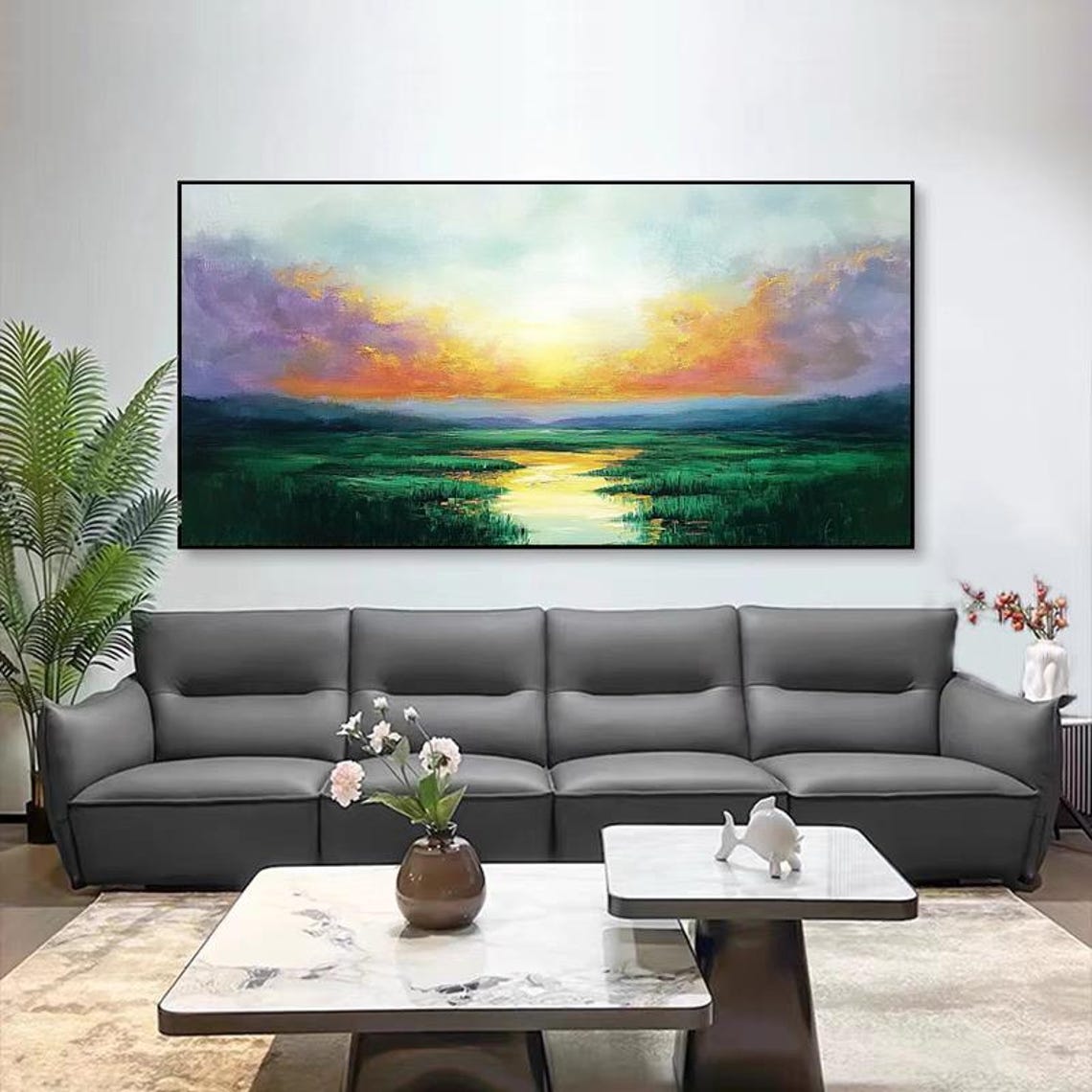 Sunrise Over Water Lily Wetland Golden Meadow Nature Painting Poster - Image 4