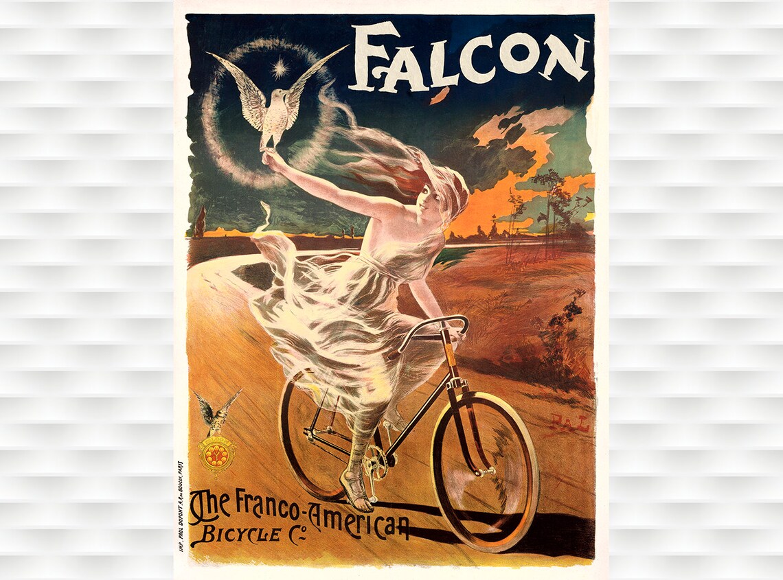 Falcon Franco American Bicycle Woman Sunset Vintage Bike Poster