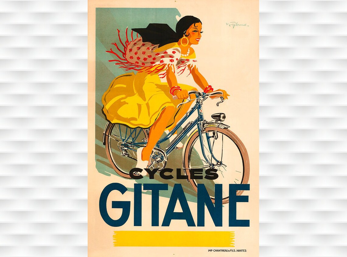Cycles Gitane Yellow Dress Woman Bicycle Vintage French Ad Poster
