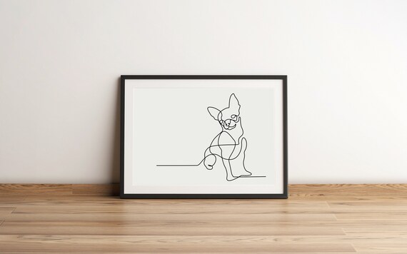 Chihuahua Dog Continuous One Line Drawing Minimalist Wall Art