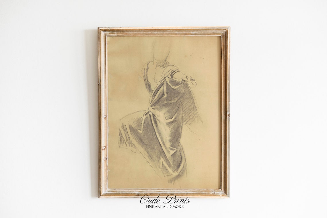 Classical Drapery Study Vintage Pencil Sketch Figure Drawing Poster