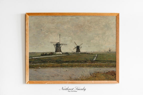 Dutch Polder Landscape Earth Tone Antique Oil Painting Wall Art Print