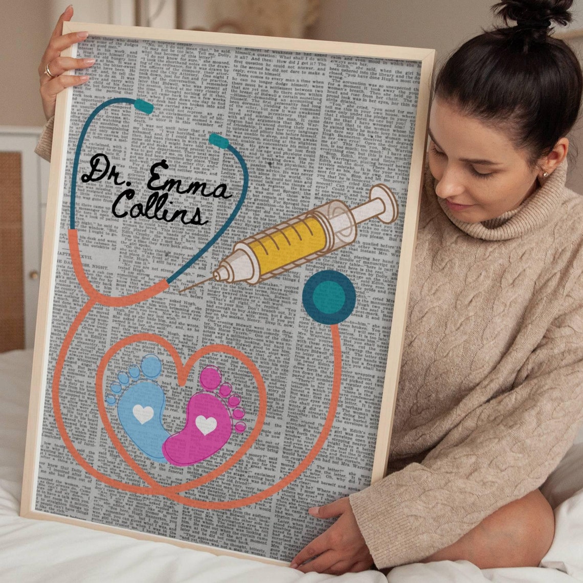 Personalized Pediatric Doctor Name Stethoscope Baby Feet Poster
