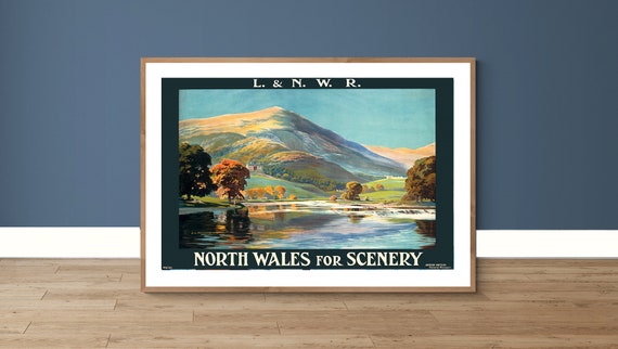 North Wales Vintage Travel Poster, Scenic Art Print