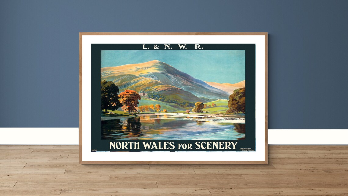 North Wales Vintage Travel Poster, Scenic Art Print