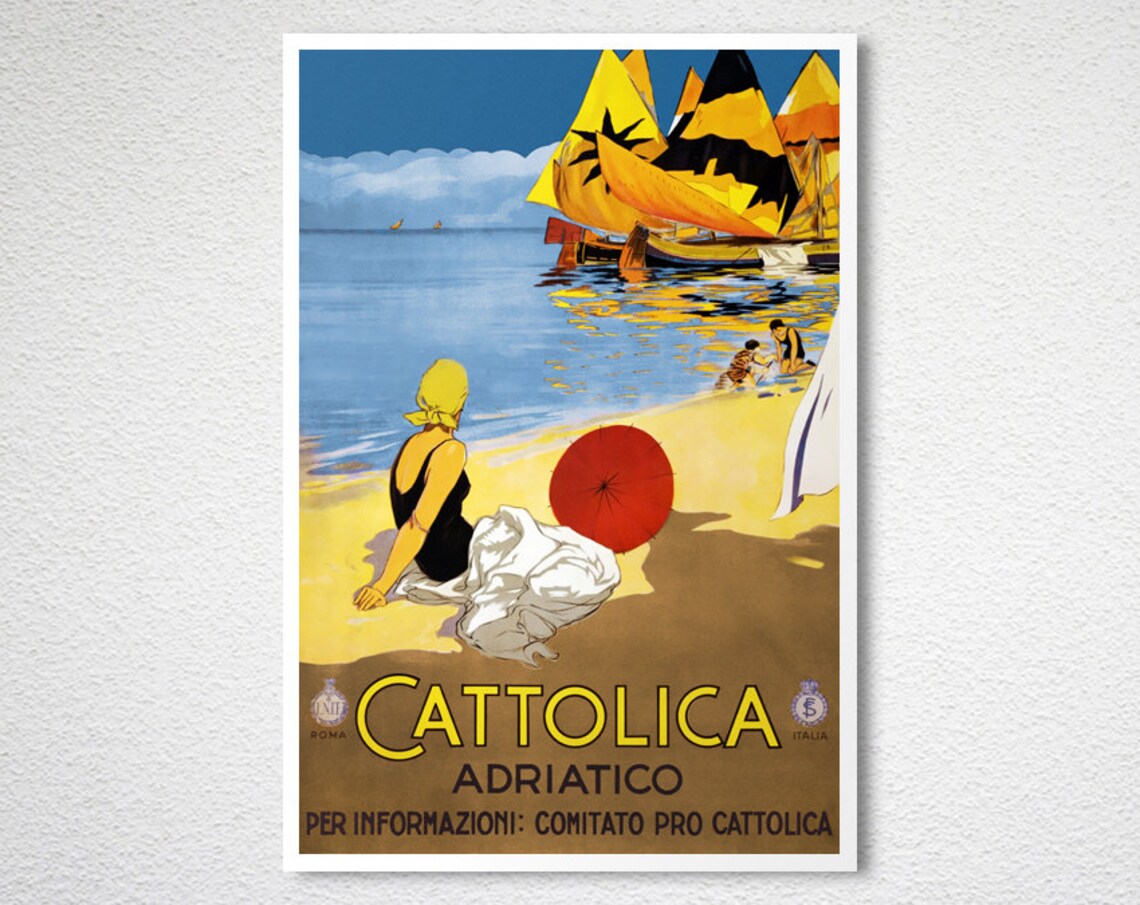 Vintage Cattolica Adriatico Italian Beach Travel Tourism Poster - Image 2