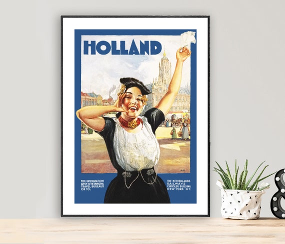 Holland The Netherlands Railway Vintage Travel Poster Poster Print Or Print Gift Idea Wall Decor