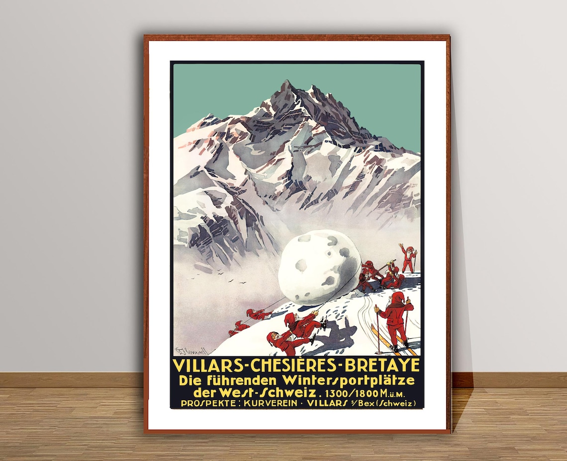 Villars Chesières Bretaye Vintage Ski Resort Winter Sports Poster