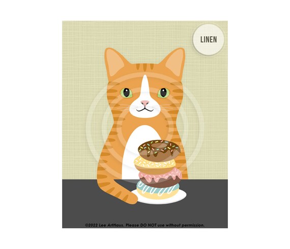 Orange Tabby Cat With Stack Of Colorful Donuts Funny Cat Wall Art Poster