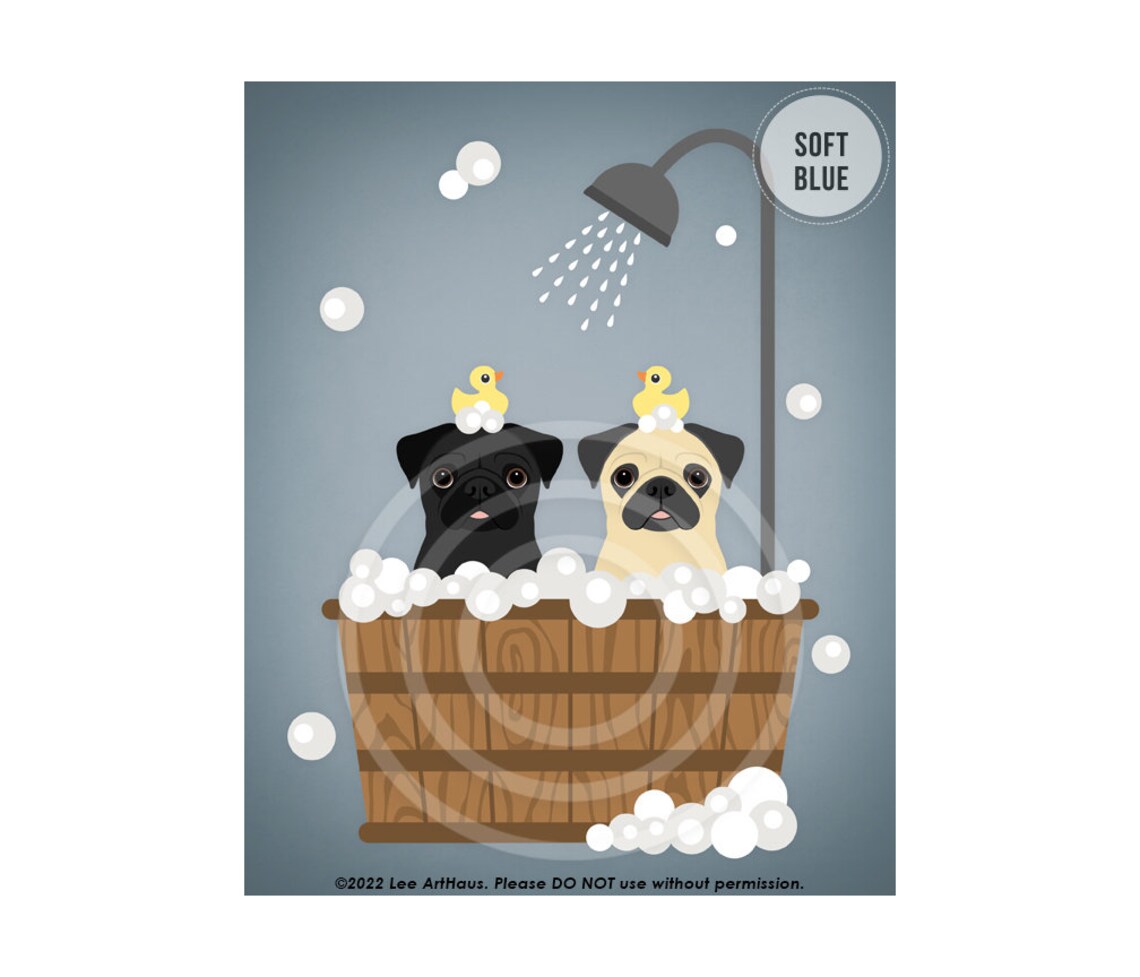 165dp Two Pug Dogs In Wooden Bathtub Wall Art Pug Gift Dog Lover Gift Dog Portrait Animal Wall Decor Dog Owner Gift Dog Art - Image 2