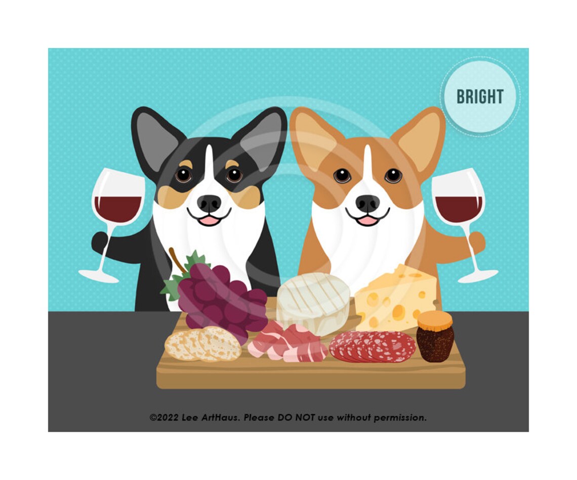 469dp Charcuterie Art Two Corgis Eating Charcuterie Board Wall Art Corgi Art Corgi Gifts Charcuterie Decor Dog Portraits Dog Art - Image 2
