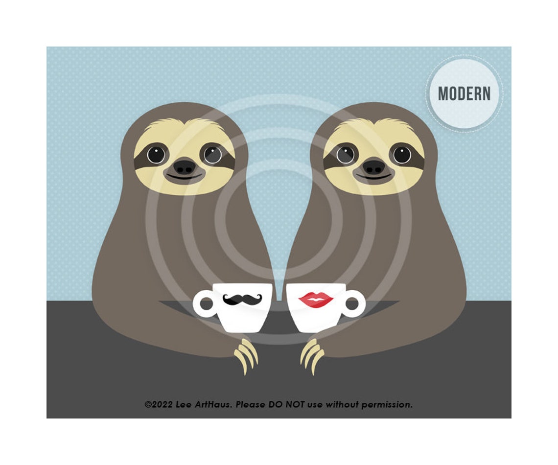 Two Sloths Coffee Date His And Hers Mugs Cute Couple Gift Poster - Image 2