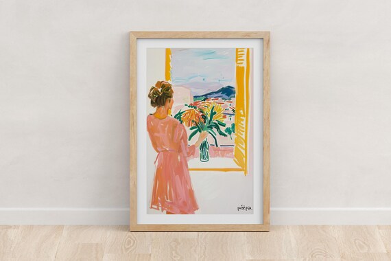 Woman And Flowers Art Print