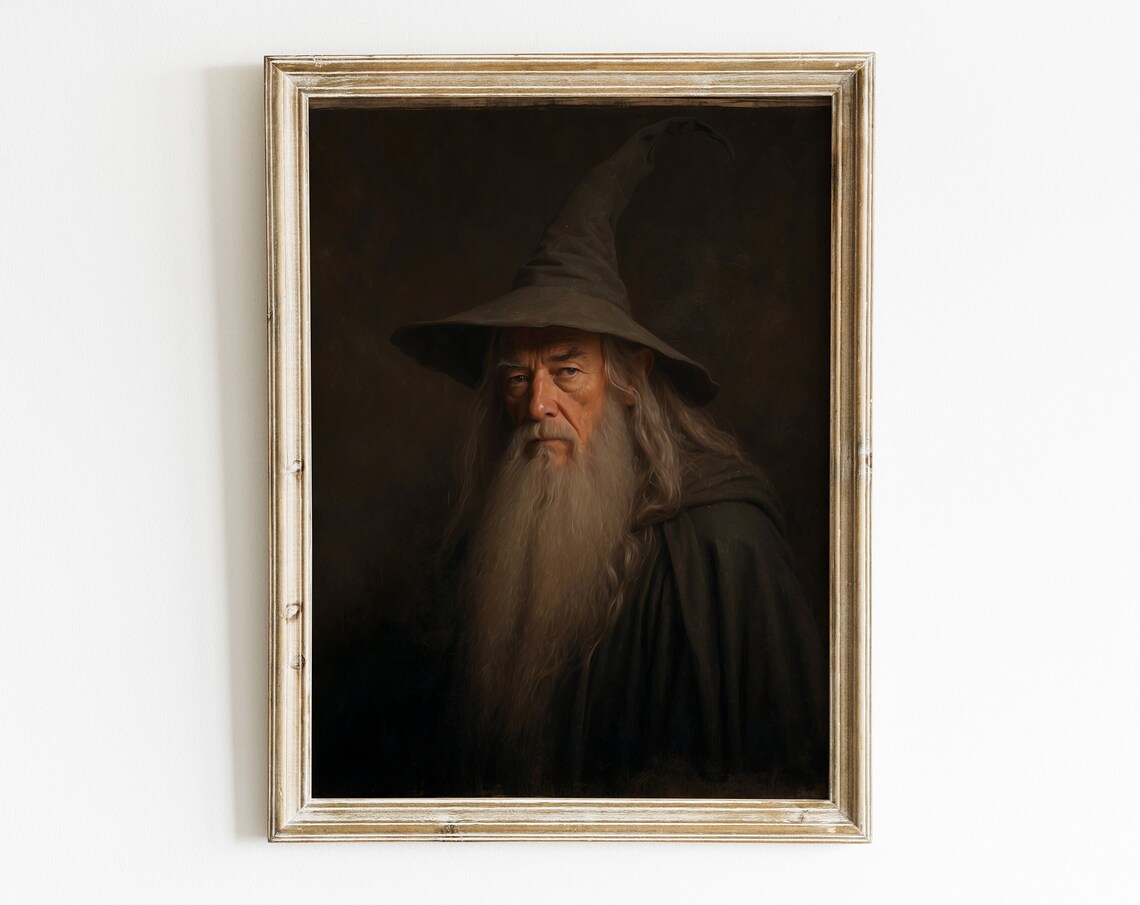 Gandalf Grey Wizard Moody Oil Portrait Dark Fantasy Movie Art Poster