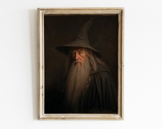 Dark Moody Fantasy Wizard Portrait Oil Painting Fellowship Wall Art Ring Of Power Poster
