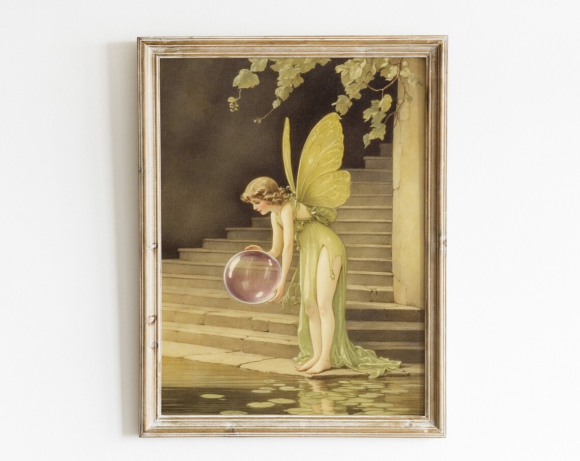 Vintage Fairy With Bubble Lily Pond Garden Fantasy Art Poster