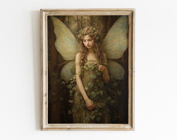 Forest Fairy Art Print, Moody Green Fantasy