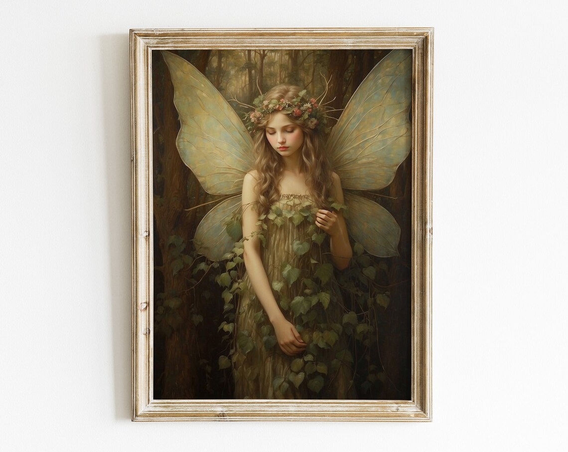 Forest Fairy Art Print, Moody Green Fantasy