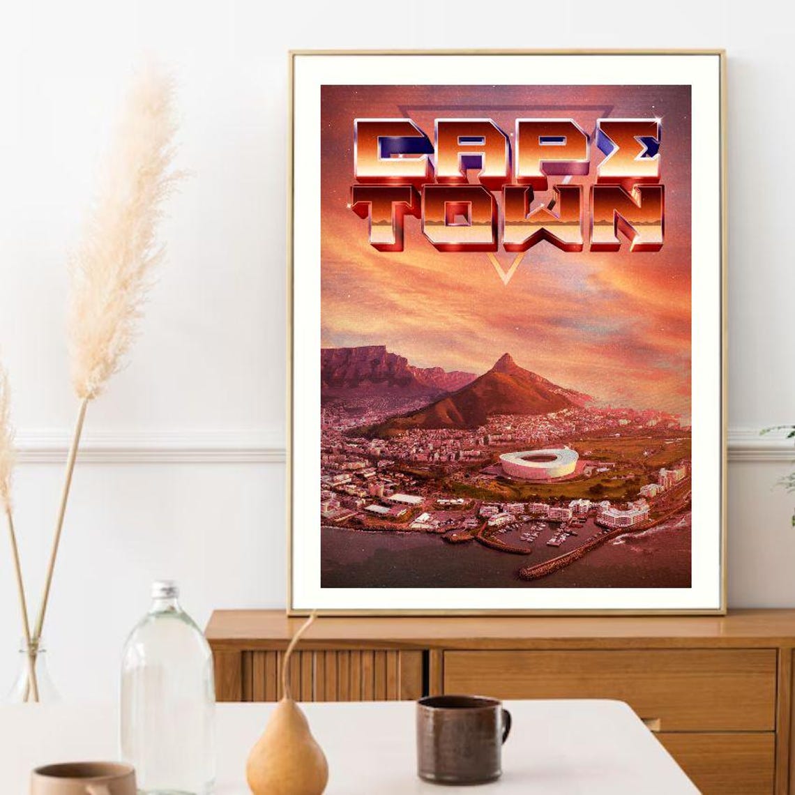 Cape Town South Africa Table Mountain Sunset Retro Chrome Poster - Image 3