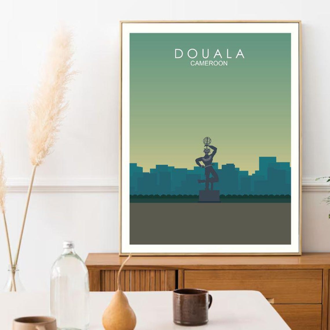 Douala Cameroon Minimalist Monument Skyline Retro Travel Poster