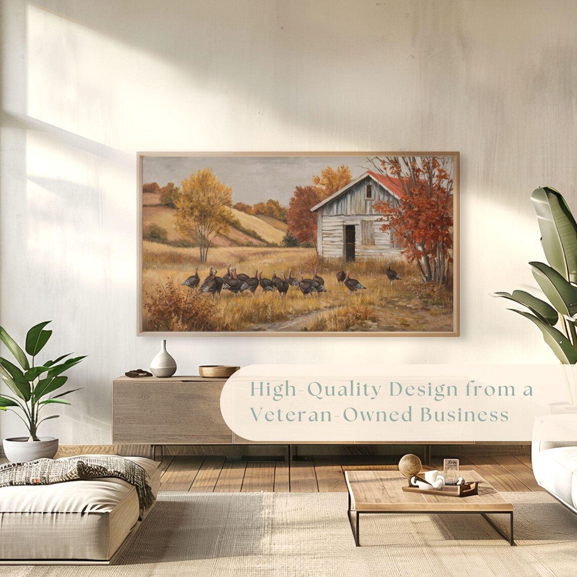 Wild Turkeys Near Rustic Farmhouse Autumn Thanksgiving Landscape Poster - Image 4