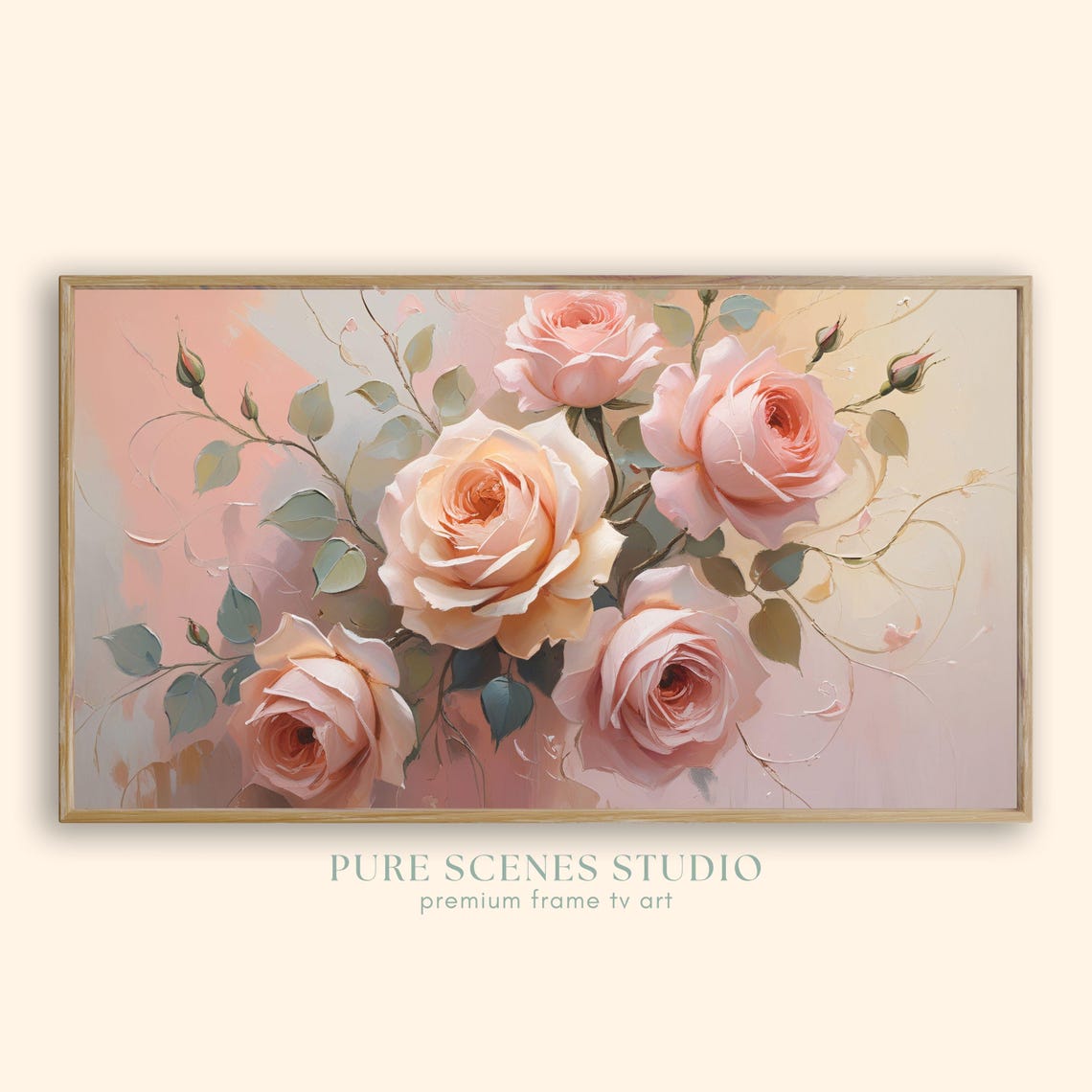 Blush Pink Roses on Soft Pastel Background Elegant Floral Poster