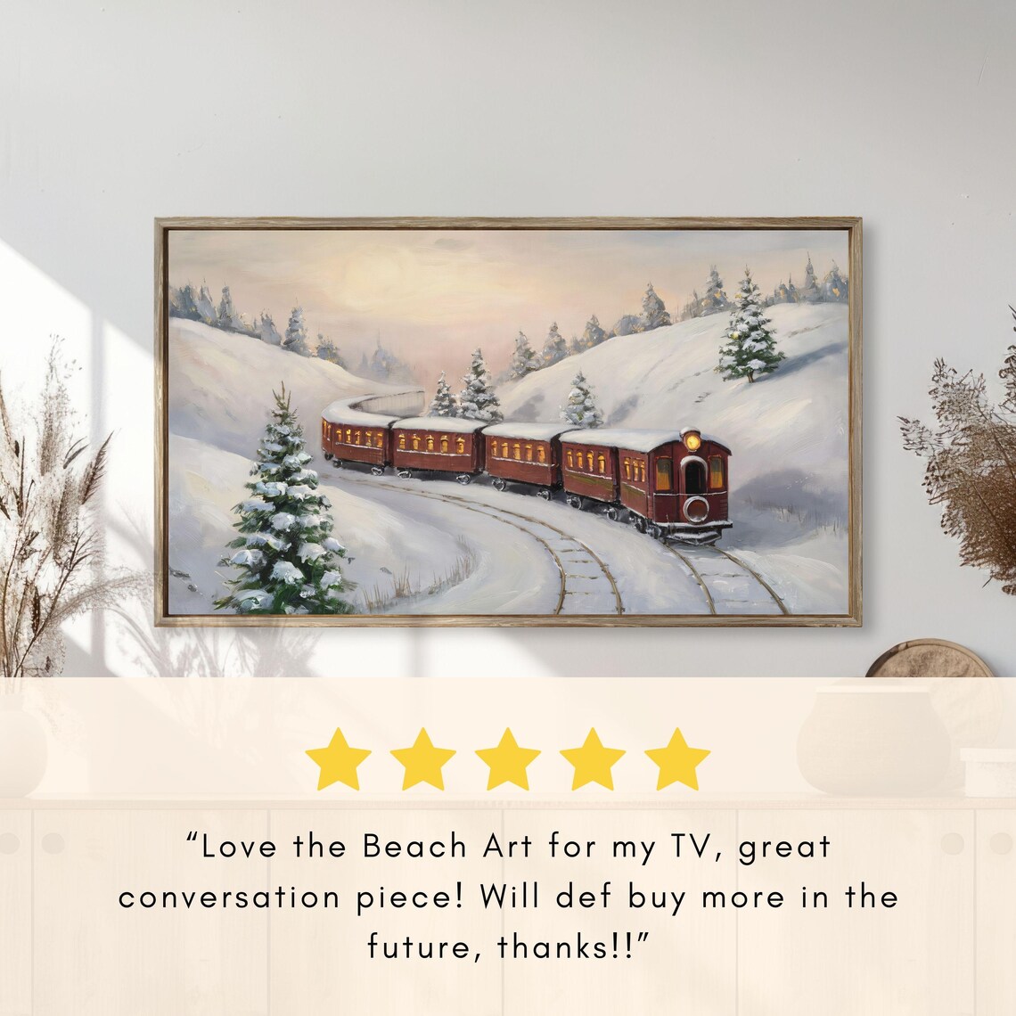 Vintage Train in Snowy Valley Winter Landscape Oil Painting Poster - Image 2