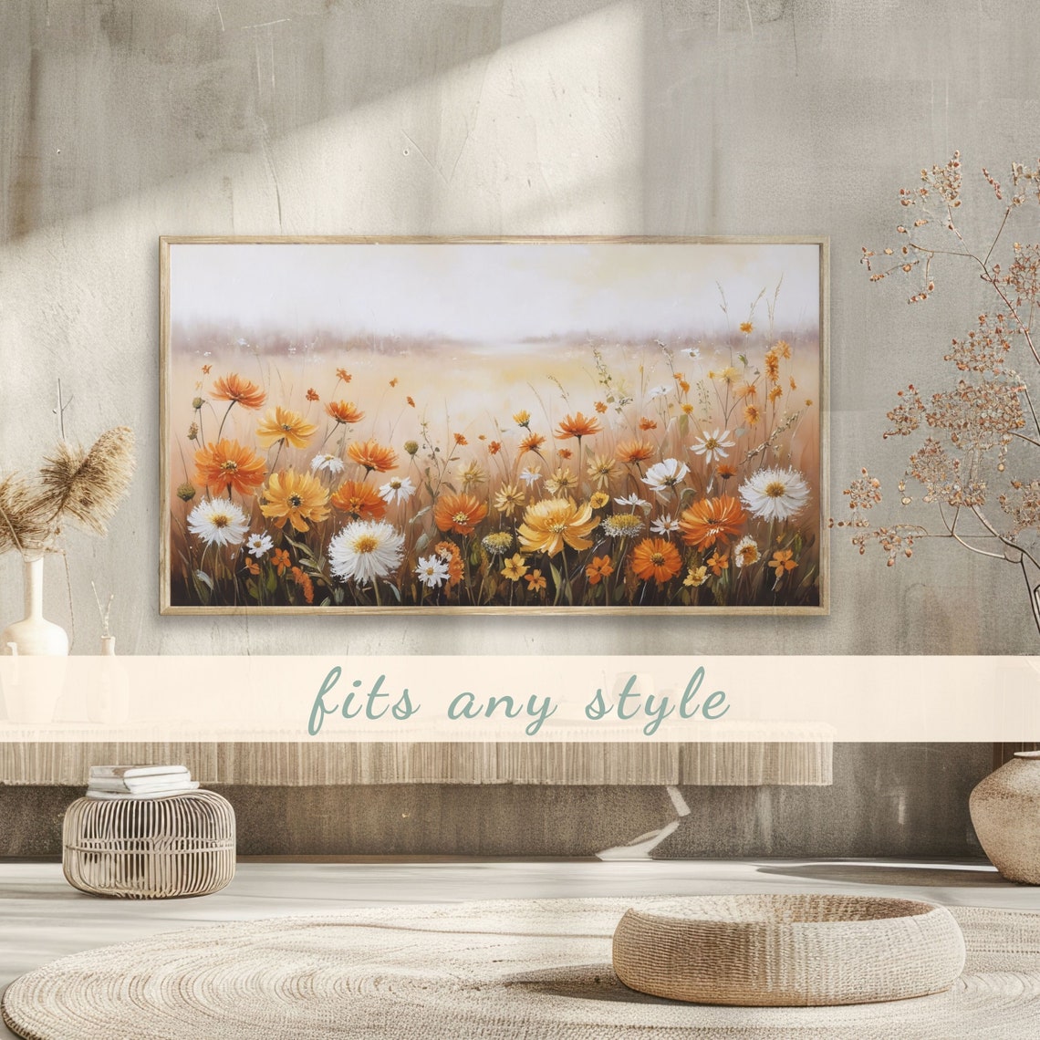 Autumn Wildflower Meadow with Orange White Yellow Blooms Poster - Image 3