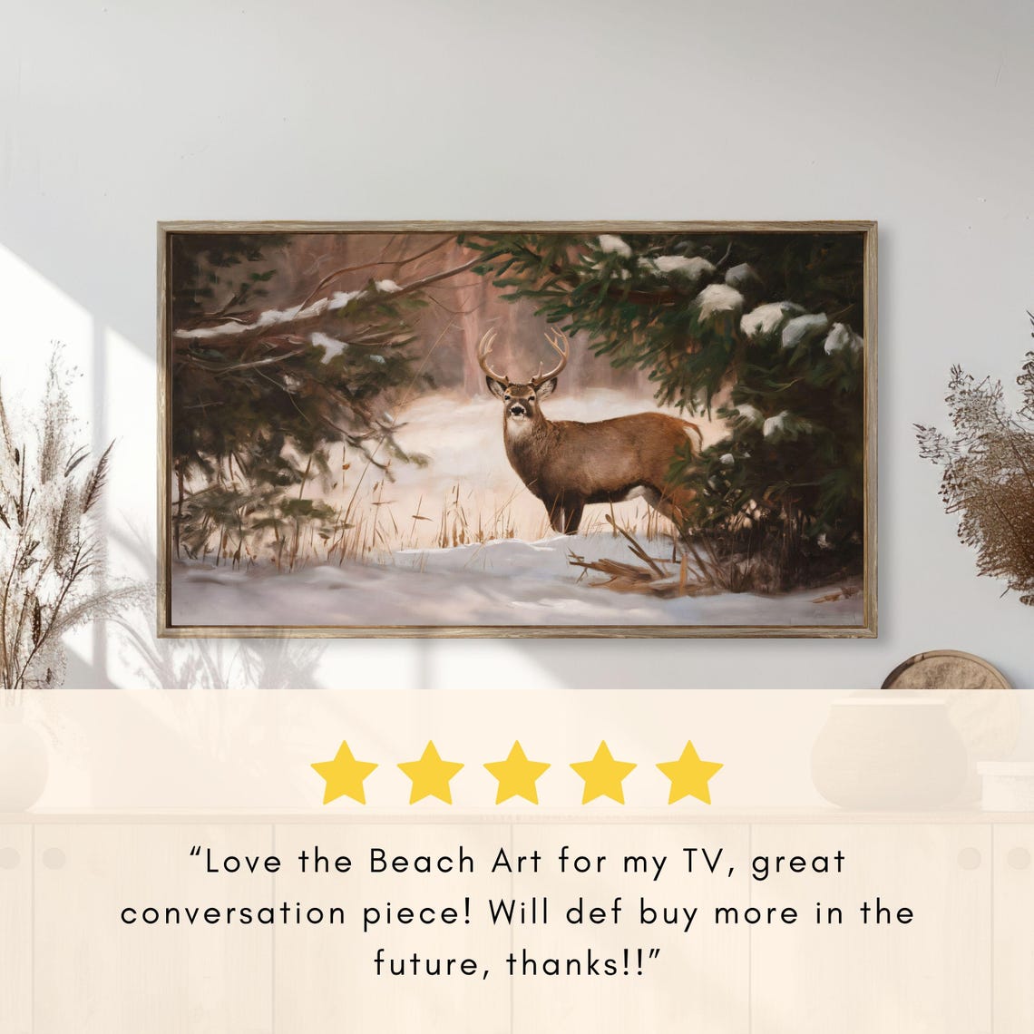 White Tailed Deer Buck Snowy Pine Forest Winter Wildlife Poster - Image 2