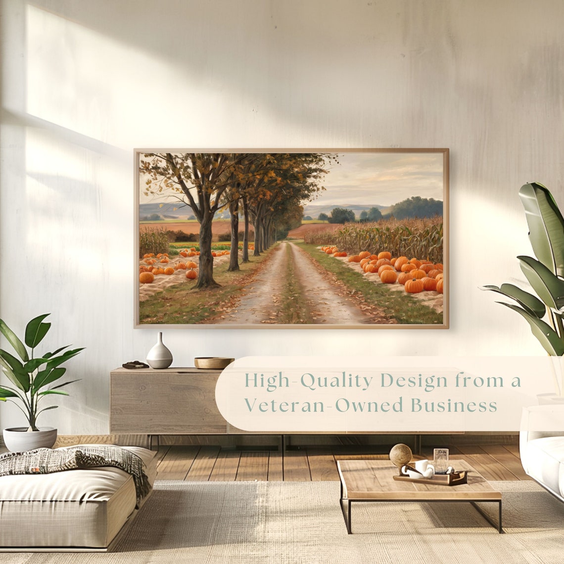 Rural Autumn Road with Pumpkins Cornfields and Golden Trees Poster - Image 4