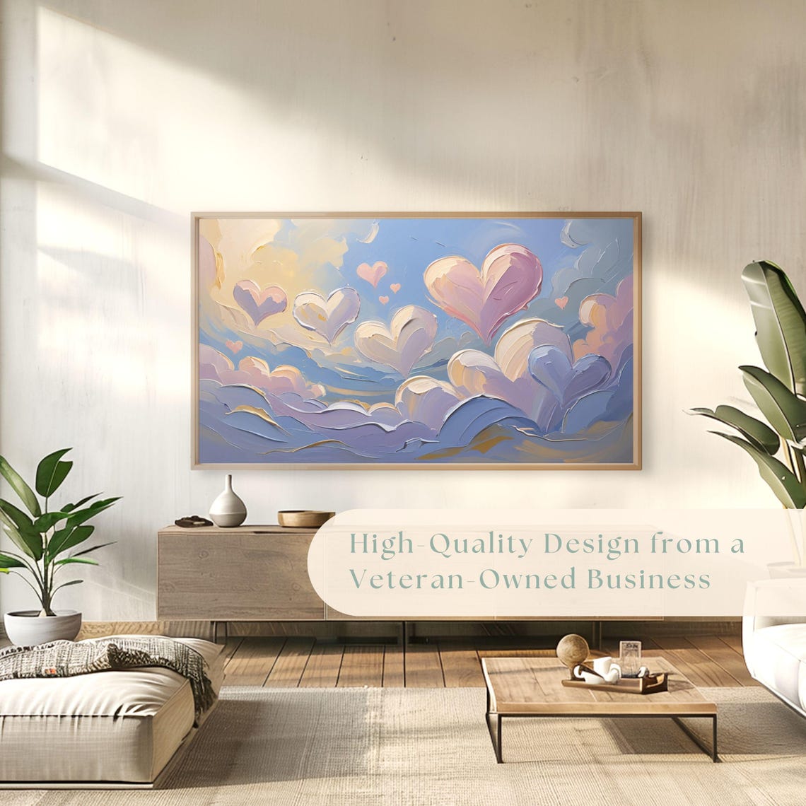 Pastel Hearts Waves Textured Impasto Romantic Painting Poster - Image 4