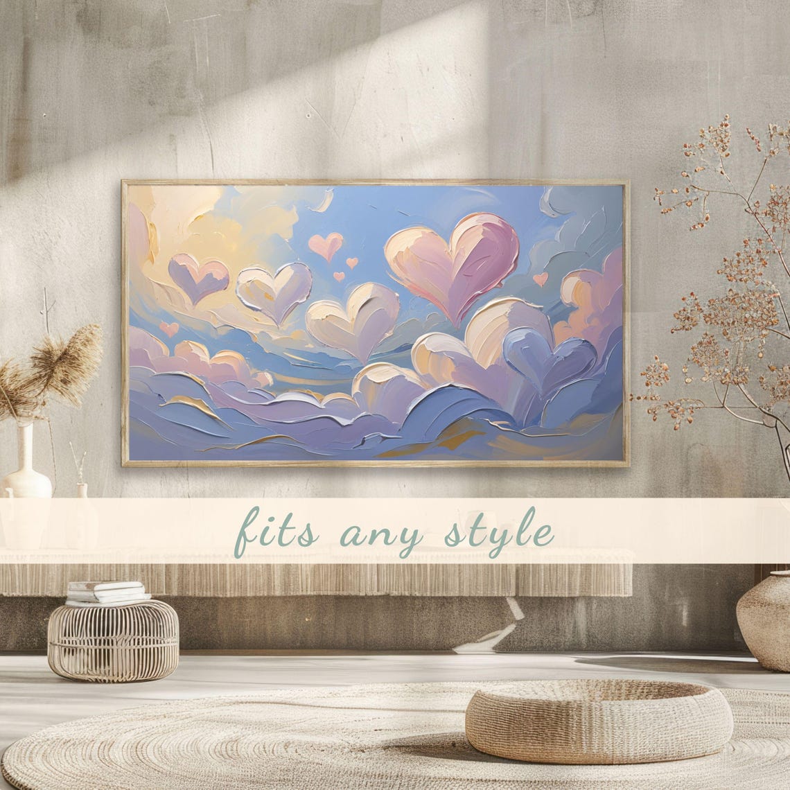 Pastel Hearts Waves Textured Impasto Romantic Painting Poster - Image 3
