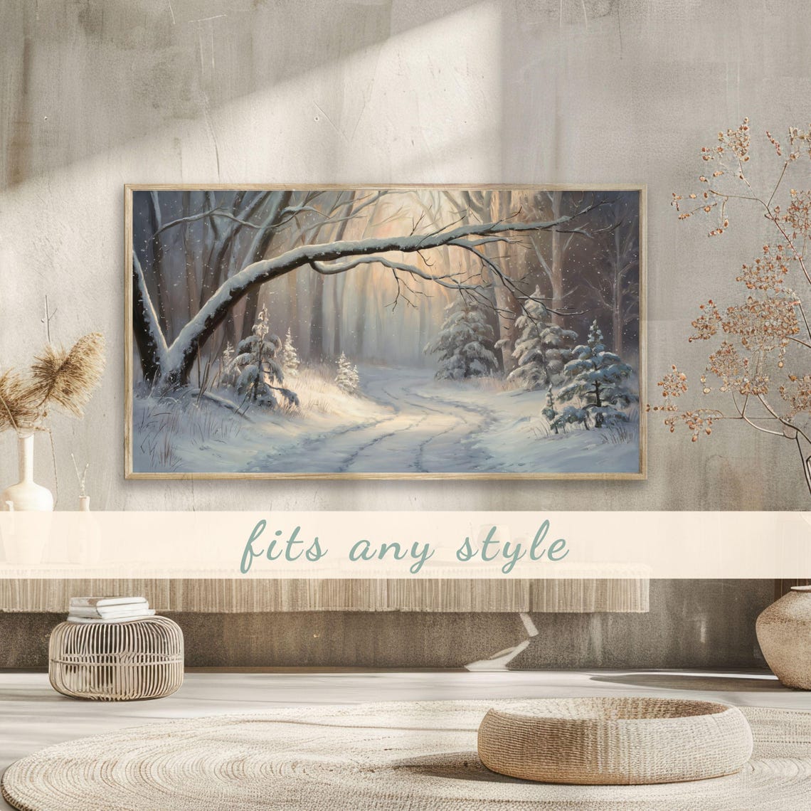 Snowy Forest Path Sunlight Through Frosted Trees Winter Trail Poster - Image 3