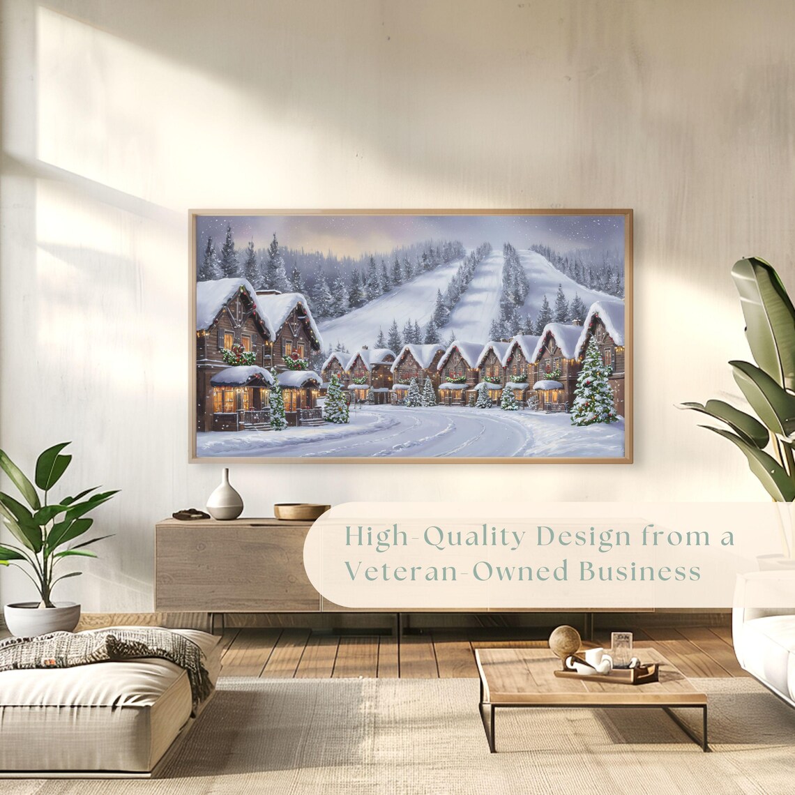 Ski Resort Village Glowing Christmas Chalets Snowy Slopes Scene Poster - Image 4