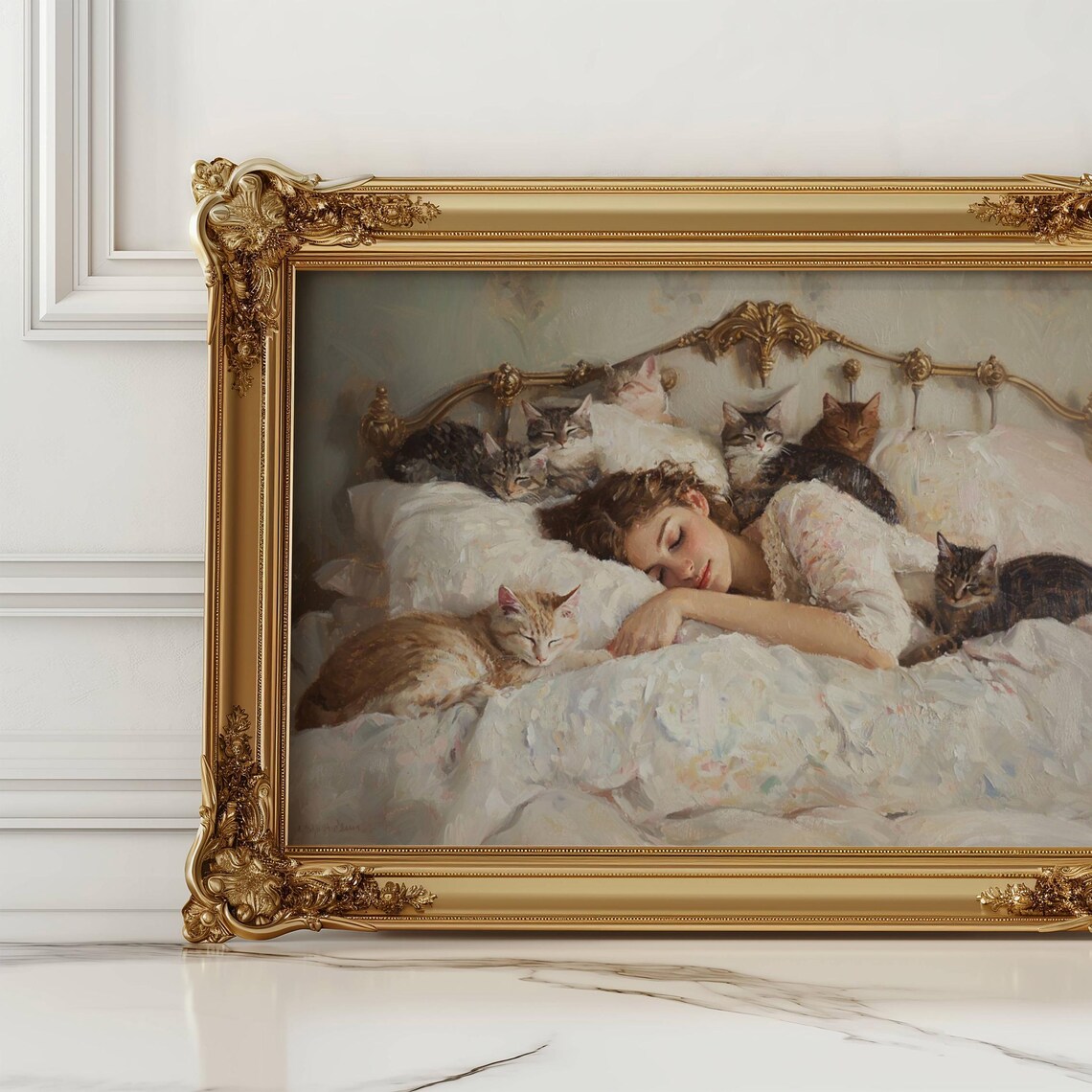 Woman Napping With Her Cats Cat Lover Wall Art - Image 7