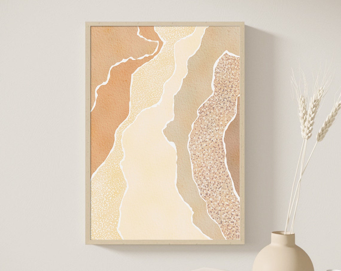 Terracotta Cream Abstract Layered Sand Waves Watercolor Poster Art