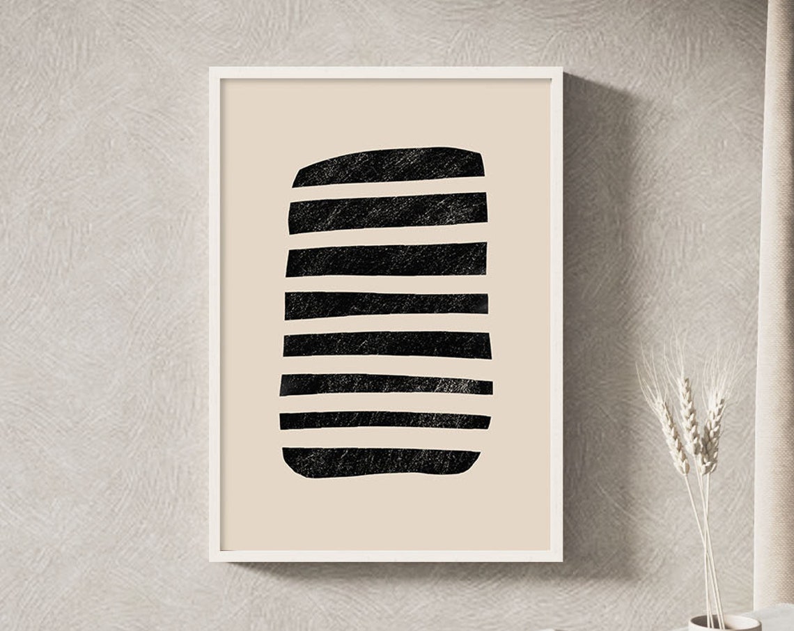 Black Brush Stripe Abstract Art Beige Neutral Minimalist Poster - Image 3