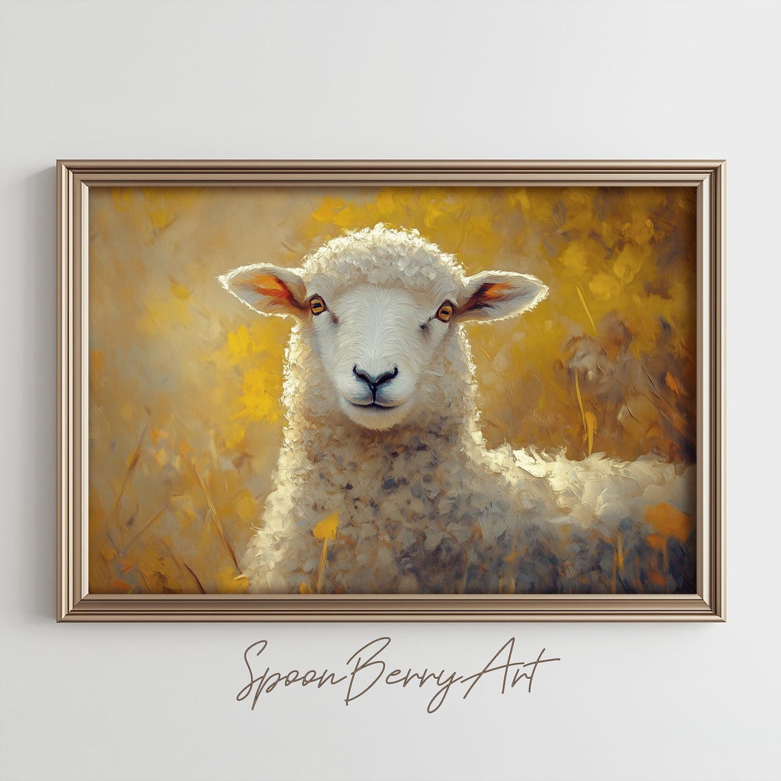 Golden Sheep Portrait Against Warm Amber Glow Background Poster