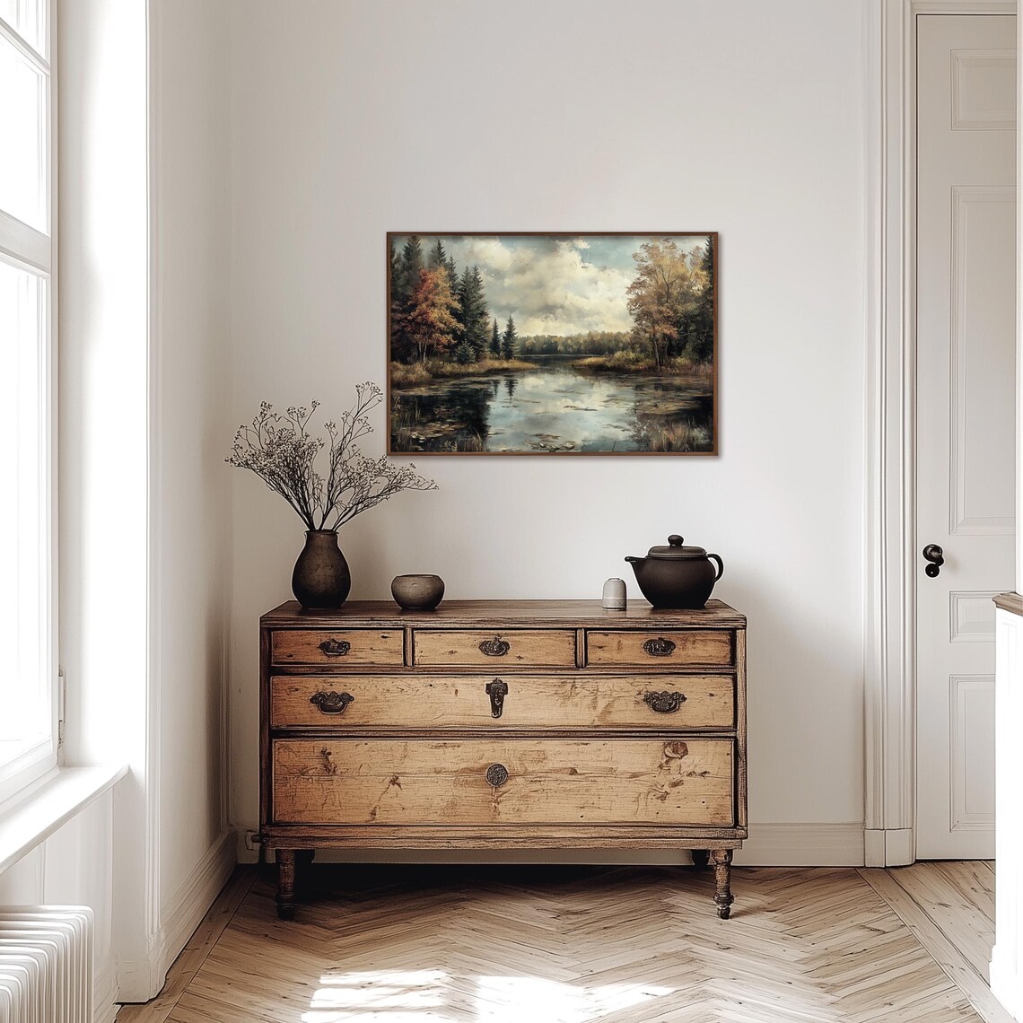Moody Autumn Lake Forest Landscape With Golden Reflections Poster - Image 3