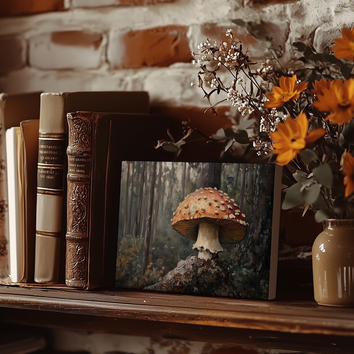 Fly Agaric Mushroom in a Misty Forest Vintage Oil Painting Poster - Image 5