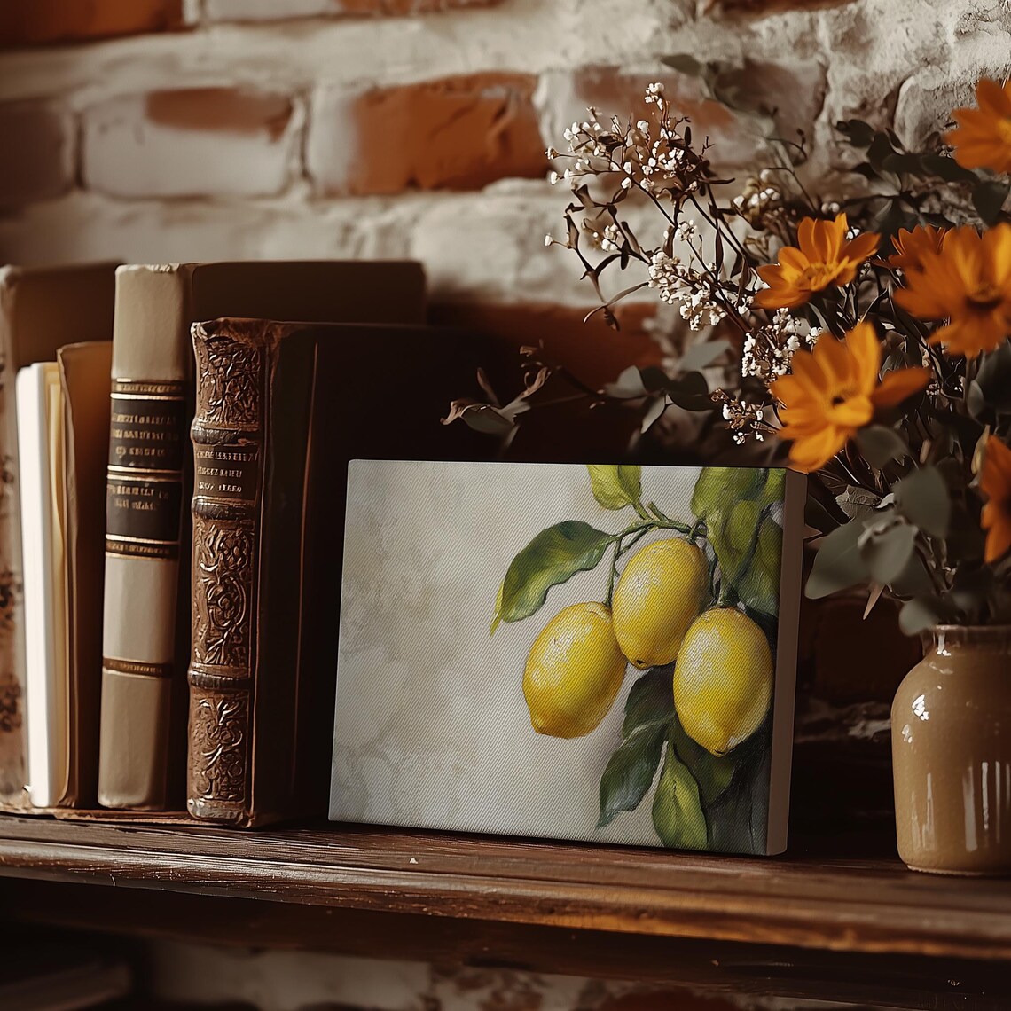 Three Ripe Lemons on a Branch Vintage Oil Painting Fruit Poster - Image 3
