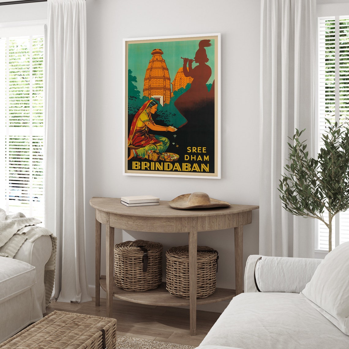Sree Dham Brindaban India Flower Offering Vintage Travel Poster - Image 2