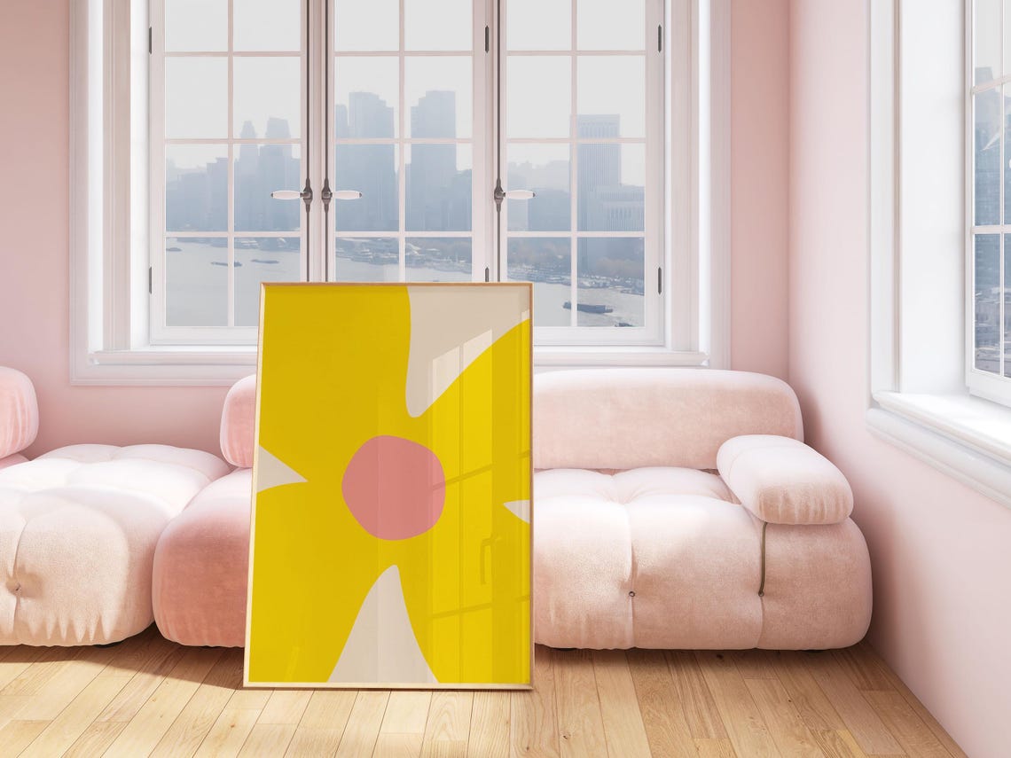 Bright Yellow Abstract Flower Minimalist Modern Botanical Poster