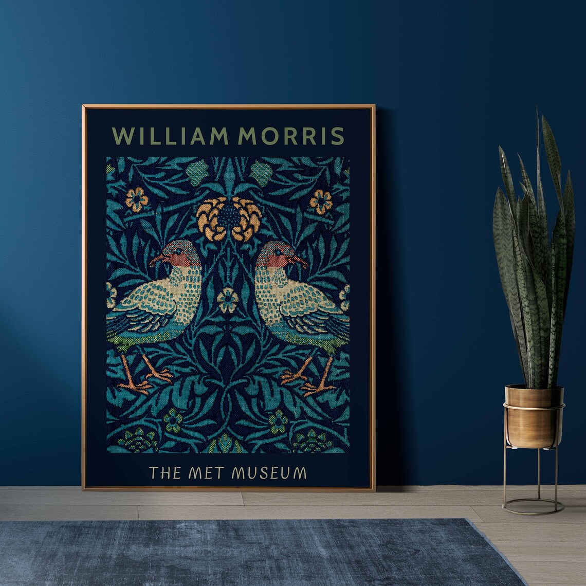 William Morris Bird Textile Navy Floral Met Museum Art Print